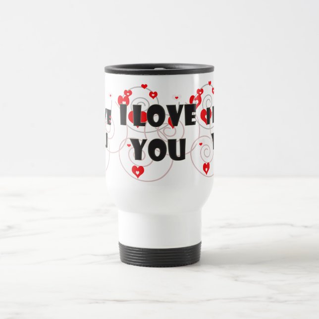 I Love you valentine red and white hearts Travel Mug (Center)