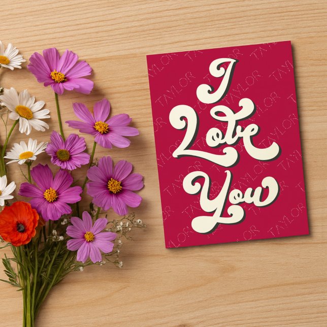 I Love You Valentine's Day Cool Retro Dark Red Postcard (Creator Uploaded)