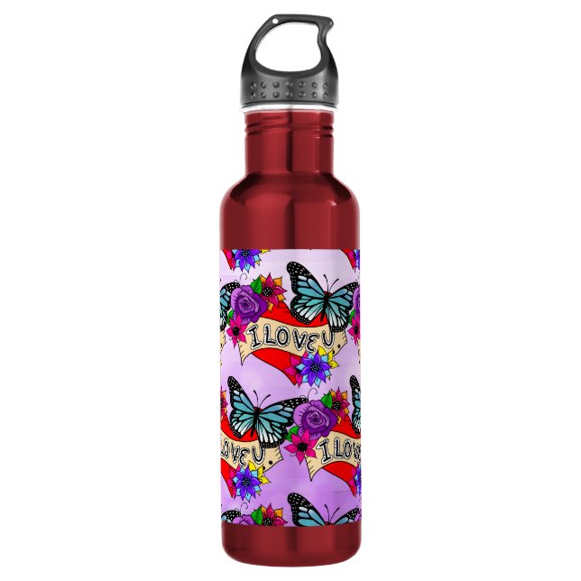 I Love You | Valentine's Day Heart and Rose    710 Ml Water Bottle (Front)