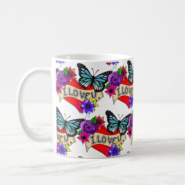 I Love You | Valentine's Day Heart and Rose Coffee Mug (Left)