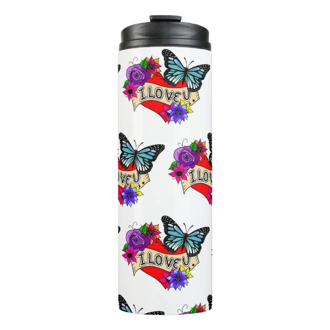 I Love You | Valentine's Day Heart and Rose   Thermal Tumbler (Front)