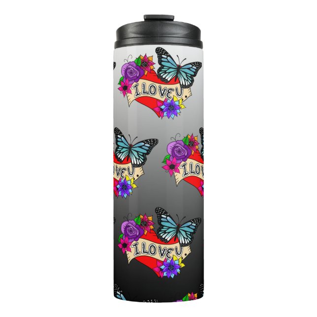 I Love You | Valentine's Day Heart and Rose  Thermal Tumbler (Front)