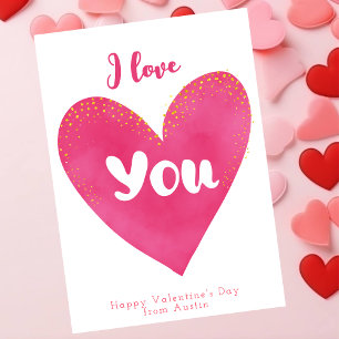 I love you Valentine's day pink and golden heart Holiday Card