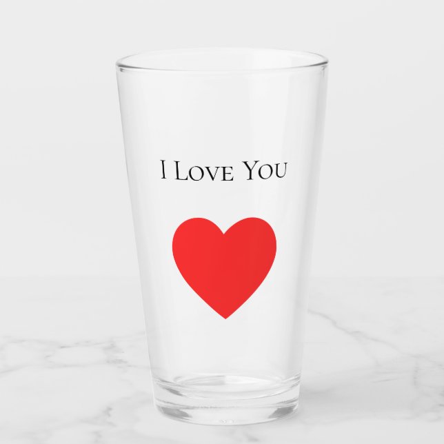 I Love You Valentine's Day Red Heart Glass (Front)
