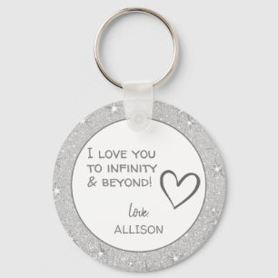 I love you Valentines Day Silver Glitter Custom Key Ring
