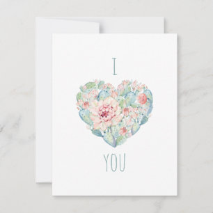 I love you. Valentines day. Watercolor succulents Holiday Card