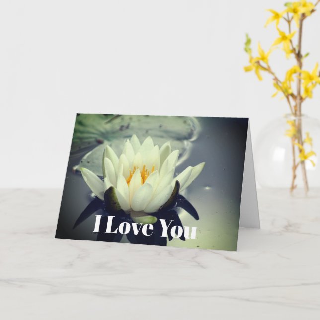 I Love You Water Lily Flower Personalised Card (Yellow Flower)