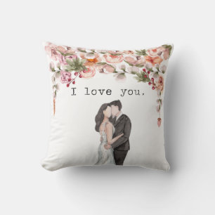 I love you Watercolor floral wedding gift Newlywed Cushion
