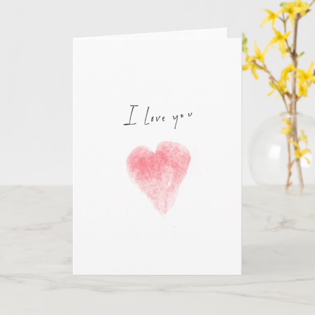 I Love You Watercolor Heart Card (Yellow Flower)