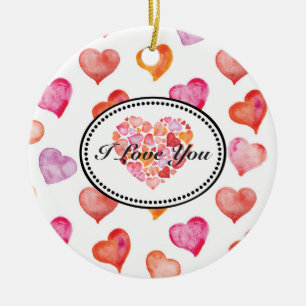 I love you watercolor hearts ceramic tree decoration