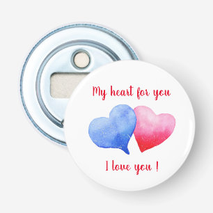 I love you watercolor red and blue heart bottle opener