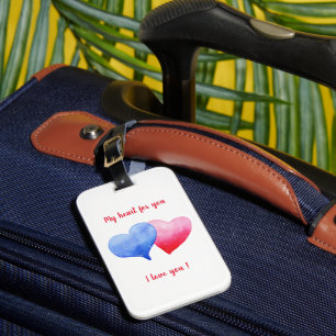 I love you watercolor red and blue heart       luggage tag