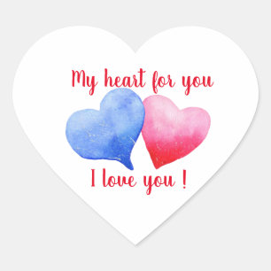 I love you watercolor red and blue heart sticker