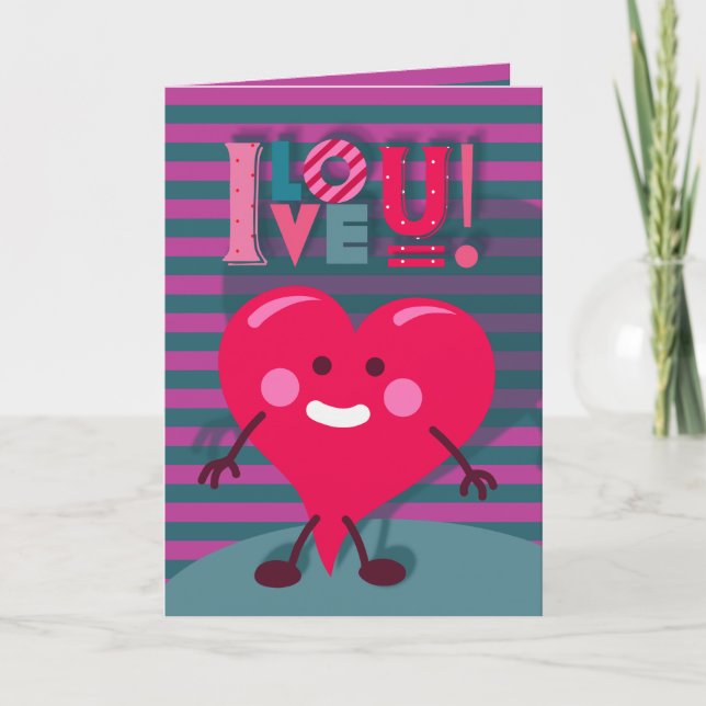I Love You! Whimsical Valentine Character Holiday Card (Front)