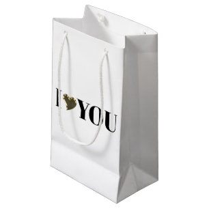 I Love You white gold heart modern typography Small Gift Bag