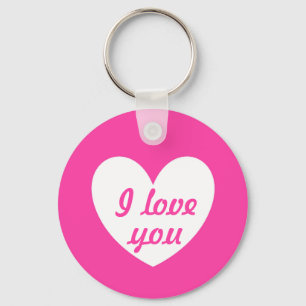 "I love you" White on fuchsia heart Key Ring