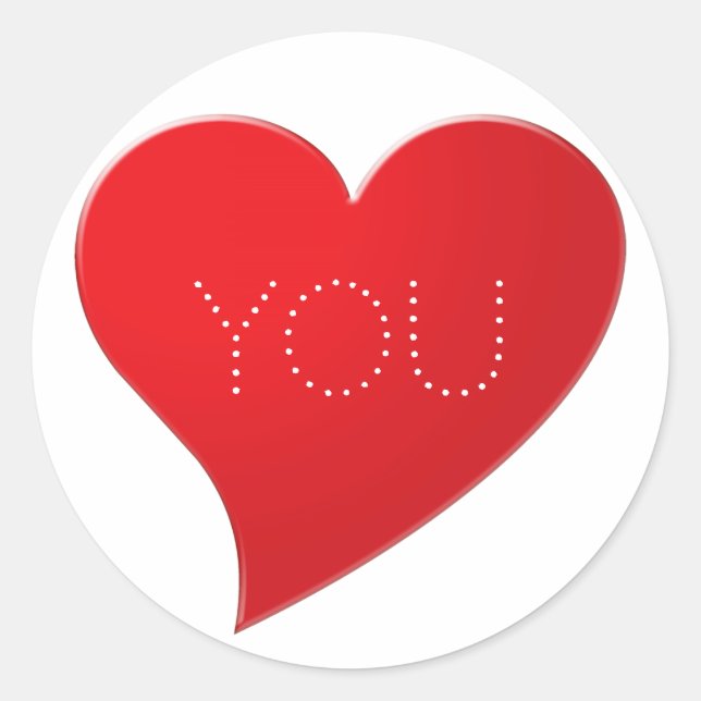 I Love You, white red heart Classic Round Sticker (Front)