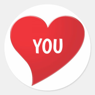 I Love You, white red heart Classic Round Sticker
