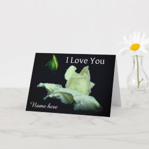 I Love You White Rosebud Flower Personalized  Card