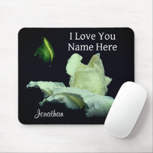 I Love You White Rosebud Personalised  Mouse Mat