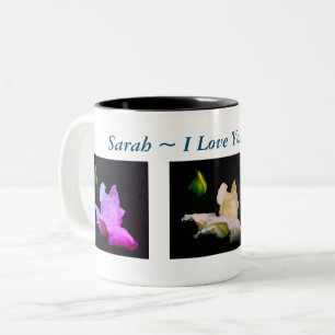 I Love You White Rosebud Personalised Two-Tone Coffee Mug