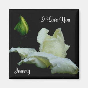 I Love You White Rosebud Personalized Magnet