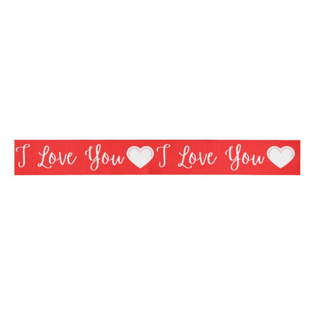 I Love You White Valentine's Grosgrain Ribbon (Front)