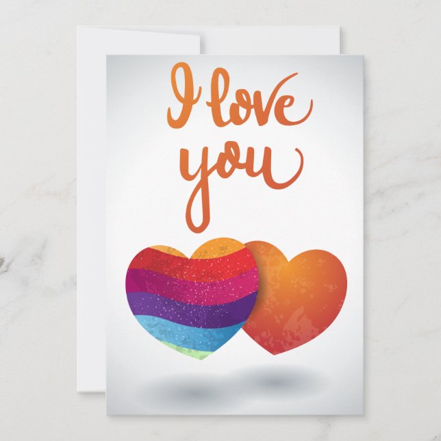 I love You with Couple of Hearts Invitation (Front)