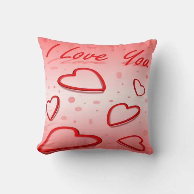 I Love You with Hearts Pink Background Cushion (Front)