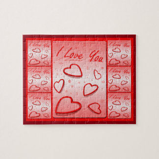 I Love You with Hearts Pink Background Jigsaw Puzzle