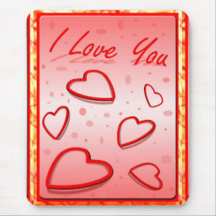 I Love You with Hearts Pink Background Mouse Mat