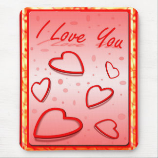 I Love You with Hearts Pink Background Mouse Mat