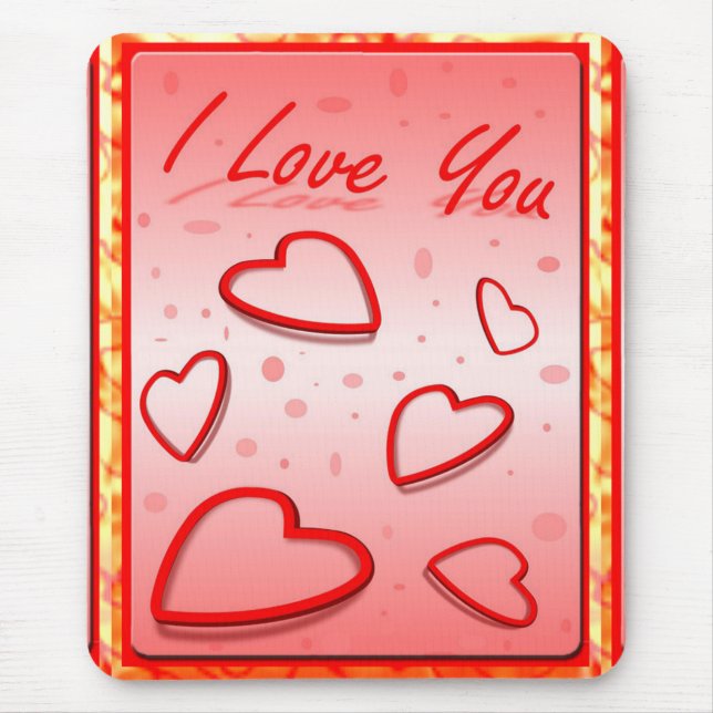 I Love You with Hearts Pink Background Mouse Mat (Front)