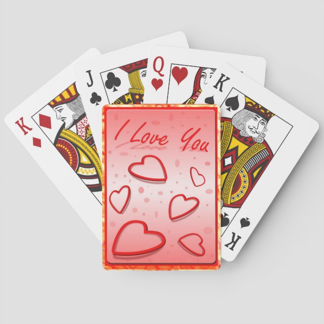 I Love You with Hearts Pink Background Playing Cards (Back)