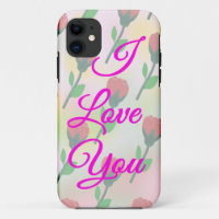 I Love You with Red Flowers Pattern