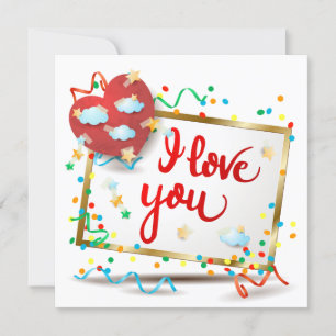 I Love You with Red Heart Invitation