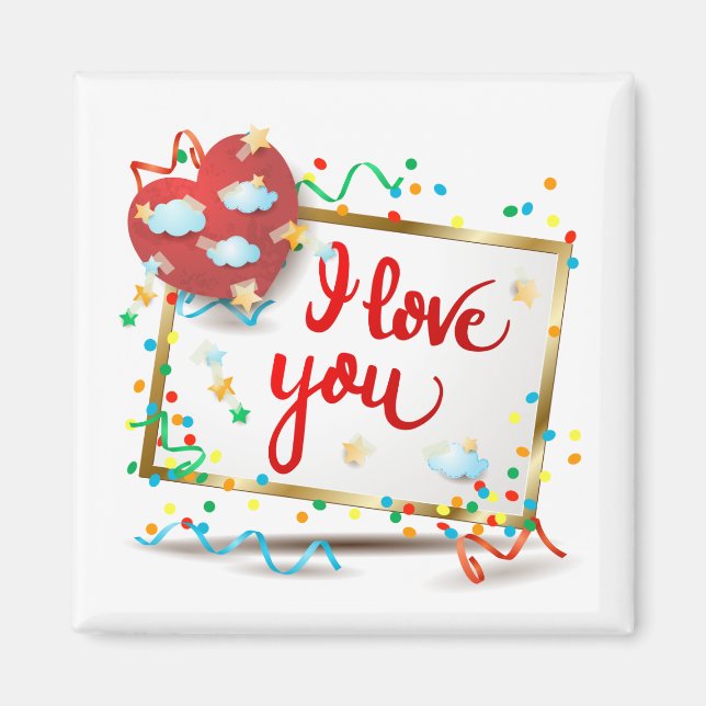 I Love You with Red Heart Magnet (Front)
