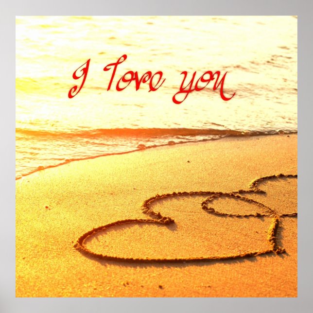 I love you, written in heart in the sand on beach poster (Front)