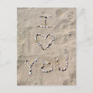 I LOVE YOU written in sea shells in the sand Postcard