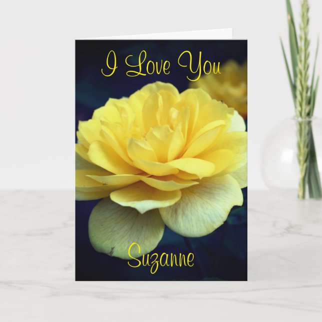 I Love You Yellow Rose Flower Personalised  Card (Front)