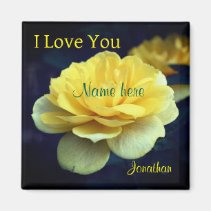 I Love You Yellow Rose Flower Personalised Magnet