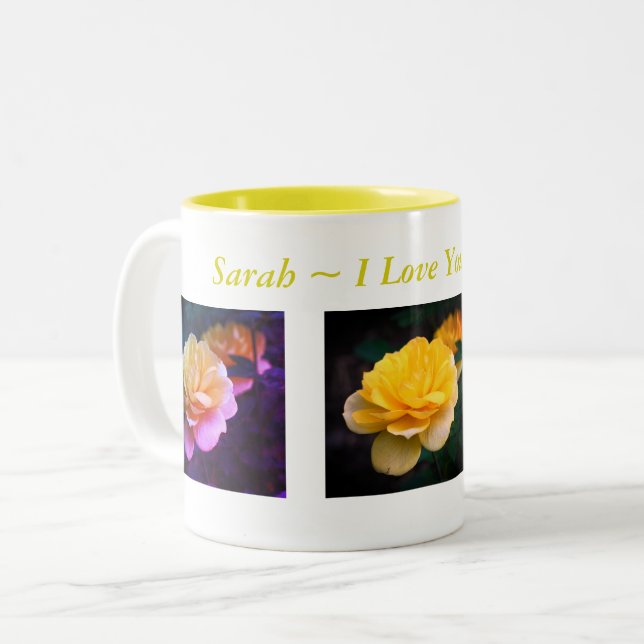 I Love You Yellow Rose Personalised Two-Tone Coffee Mug (Front Left)