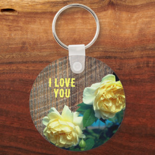 I Love You Yellow Roses Flower  Key Ring