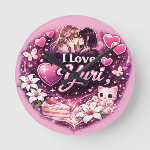 I Love Yuri Kawaii Girls’ Love Anime Aesthetic Round Clock