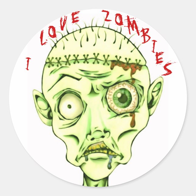 I love zombies classic round sticker (Front)