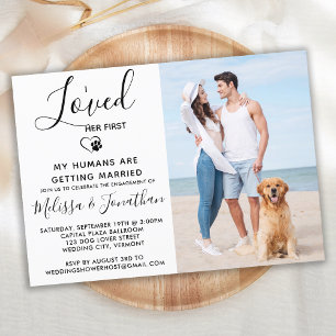 I Loved Her First Modern Pet Photo Dog Engagement  Invitation Postcard