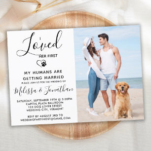 I Loved Her First Modern Pet Photo Dog Wedding Invitation