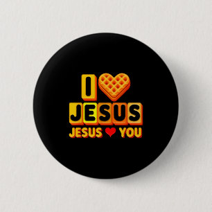 I Loves Jesus Waffle Heart Funny Christian Breakfa 6 Cm Round Badge