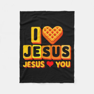 I Loves Jesus Waffle Heart Funny Christian Breakfa Fleece Blanket