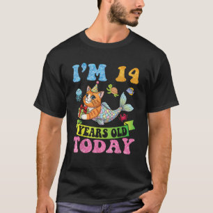 I m 14 Years Old Today Cute Cat Mermaid Birthday C T-Shirt